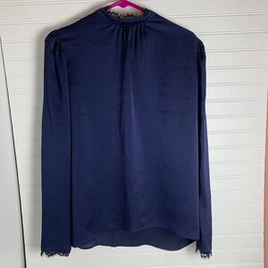 Express Navy Blue Long Sleeve Blouse Top with Lace Trim - Women's XL